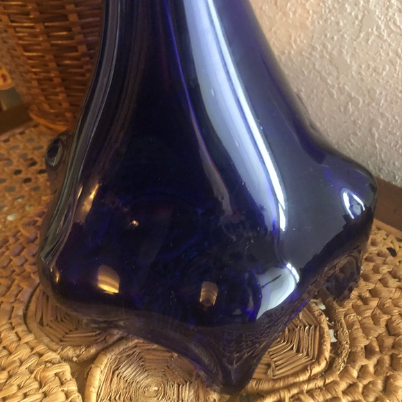 Handblown Large Flowering Cobalt Blue Coiled Vase Mid-Century Modern - Picture 12 of 14